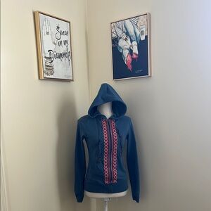 Lucky Brand Blue Hoodie Sweater with Red Accents